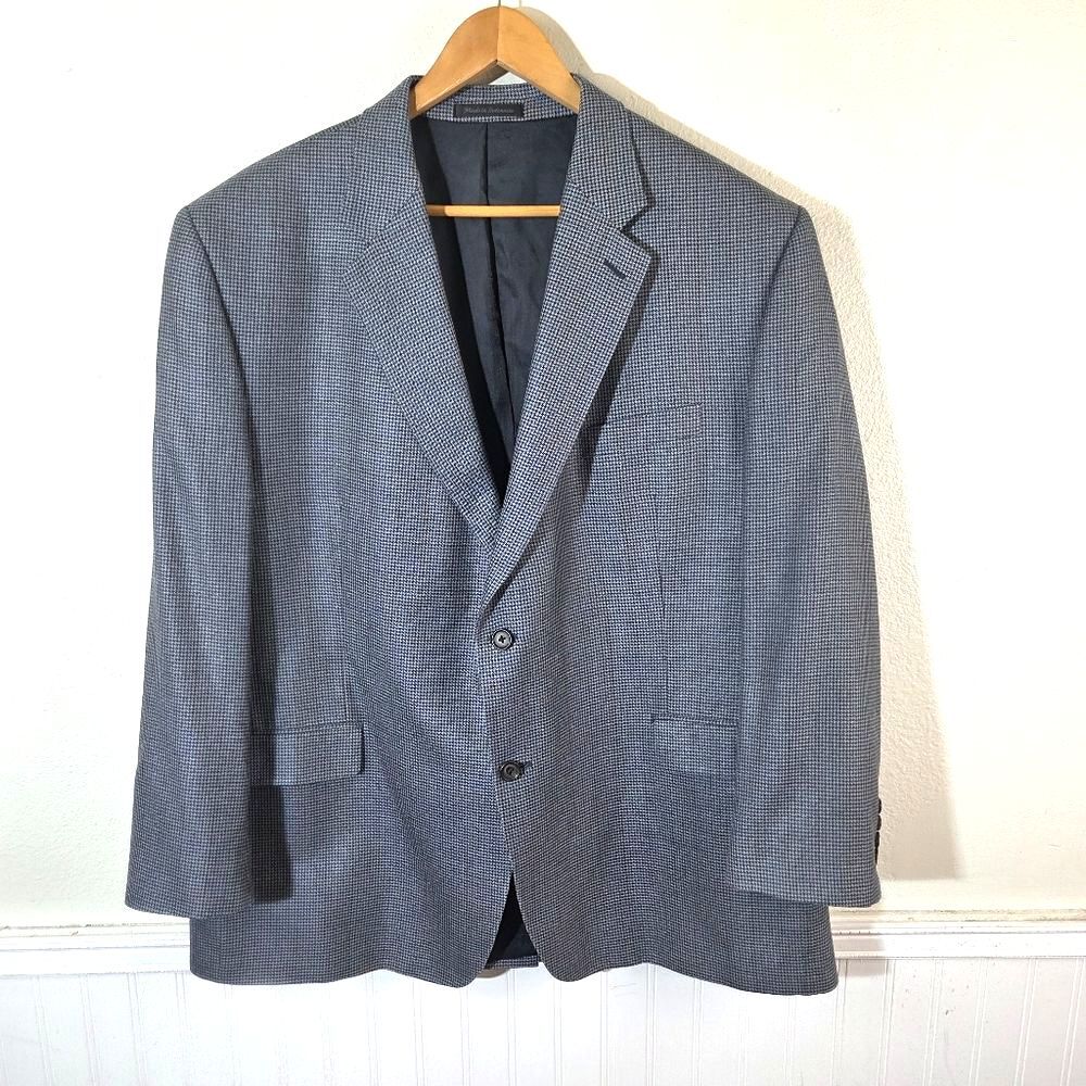 Lauren Ralph Lauren Blazer Mens 48R Blue Houndstooth Silk Wool Sport Coat Jacket